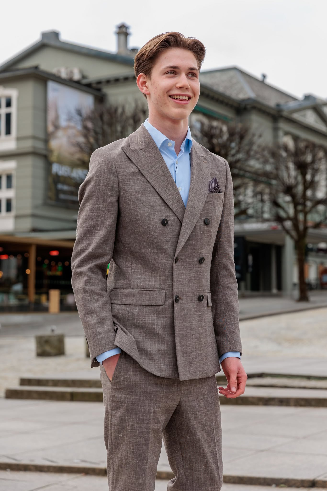 Slim Oasis Dobbeltspent Lin - Brun/ Dark Sand Melange