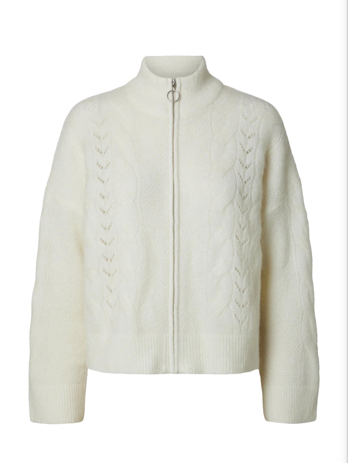 Vera Strikket Zip Cardigan - Hvit/ Snow White