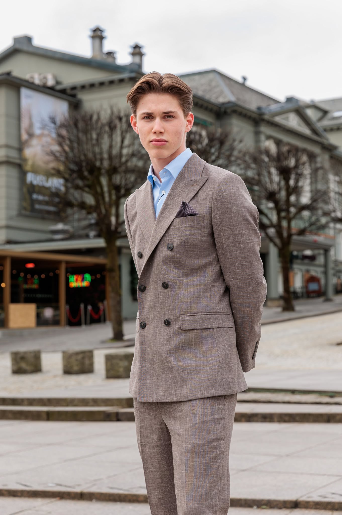 Slim Oasis Dobbeltspent Lin - Brun/ Dark Sand Melange