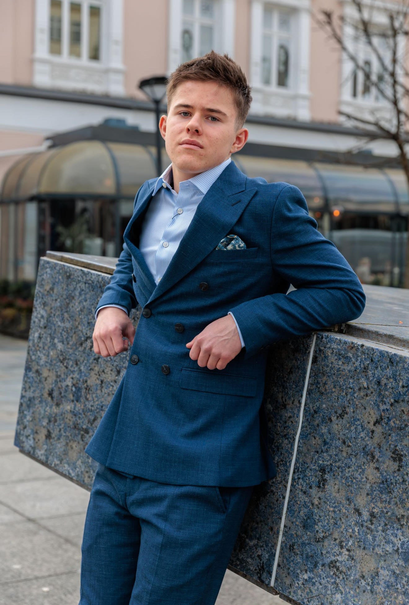 Slim Oasis Dobbeltspent Lin Blazer - Blå/ Dark Navy