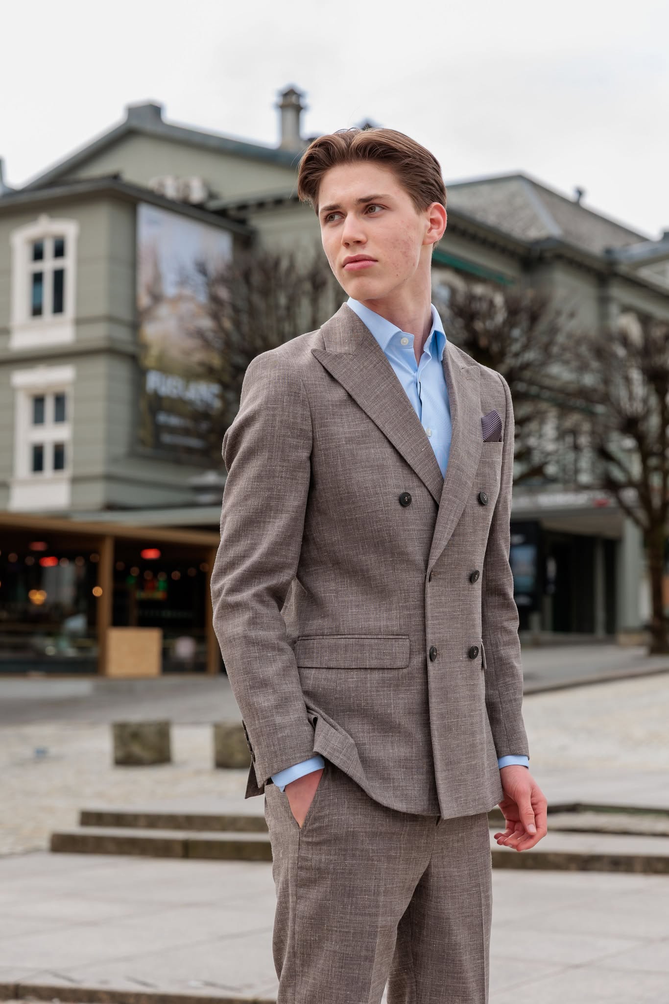 Slim Oasis Dobbeltspent Lin - Brun/ Dark Sand Melange