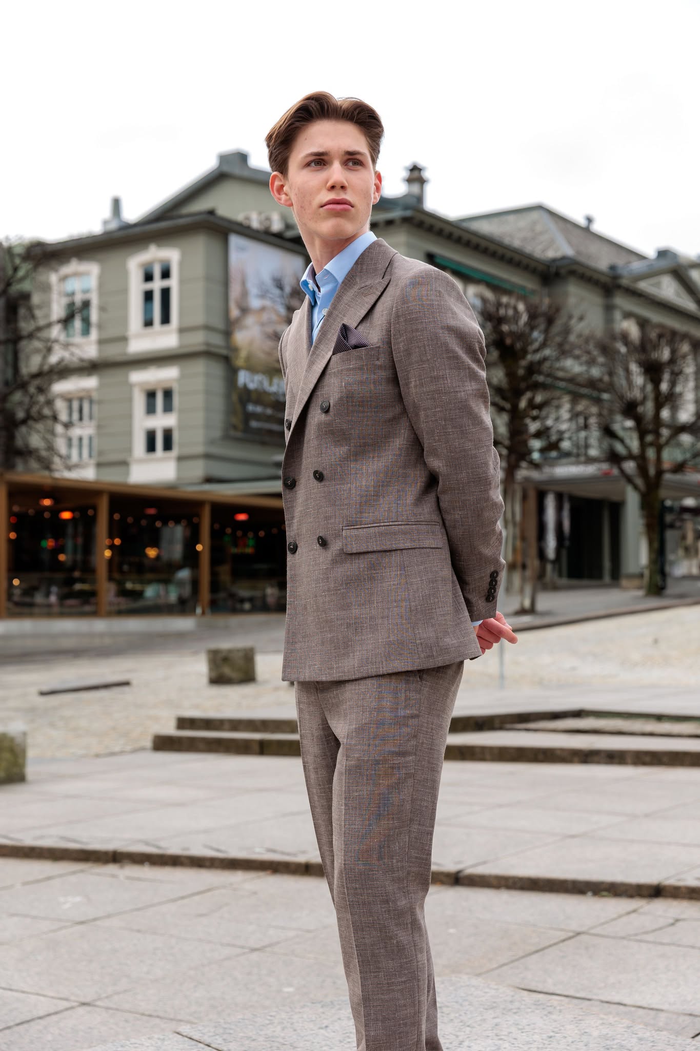 Slim Oasis Dobbeltspent Lin - Brun/ Dark Sand Melange