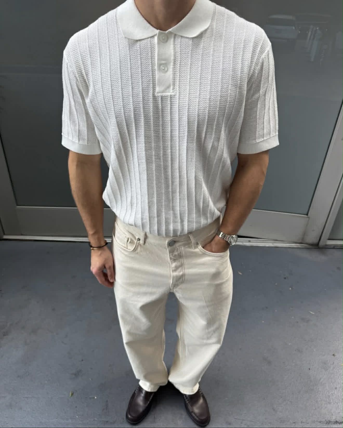 Dane Strikket Polo-Skjorte - Beige/ Egret