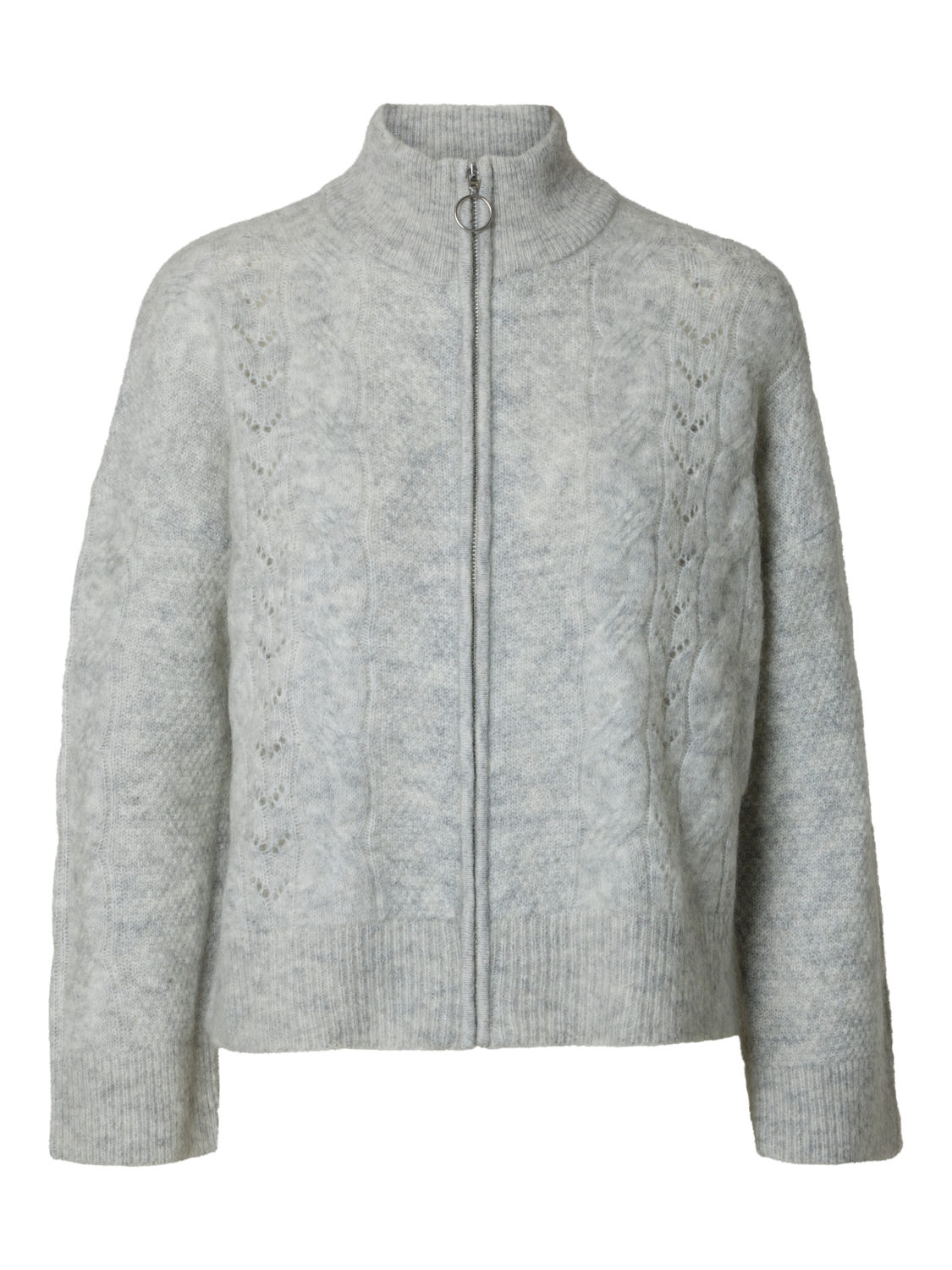 Vera Zip strikket Cardigan - Grå/ Light Grey Melange