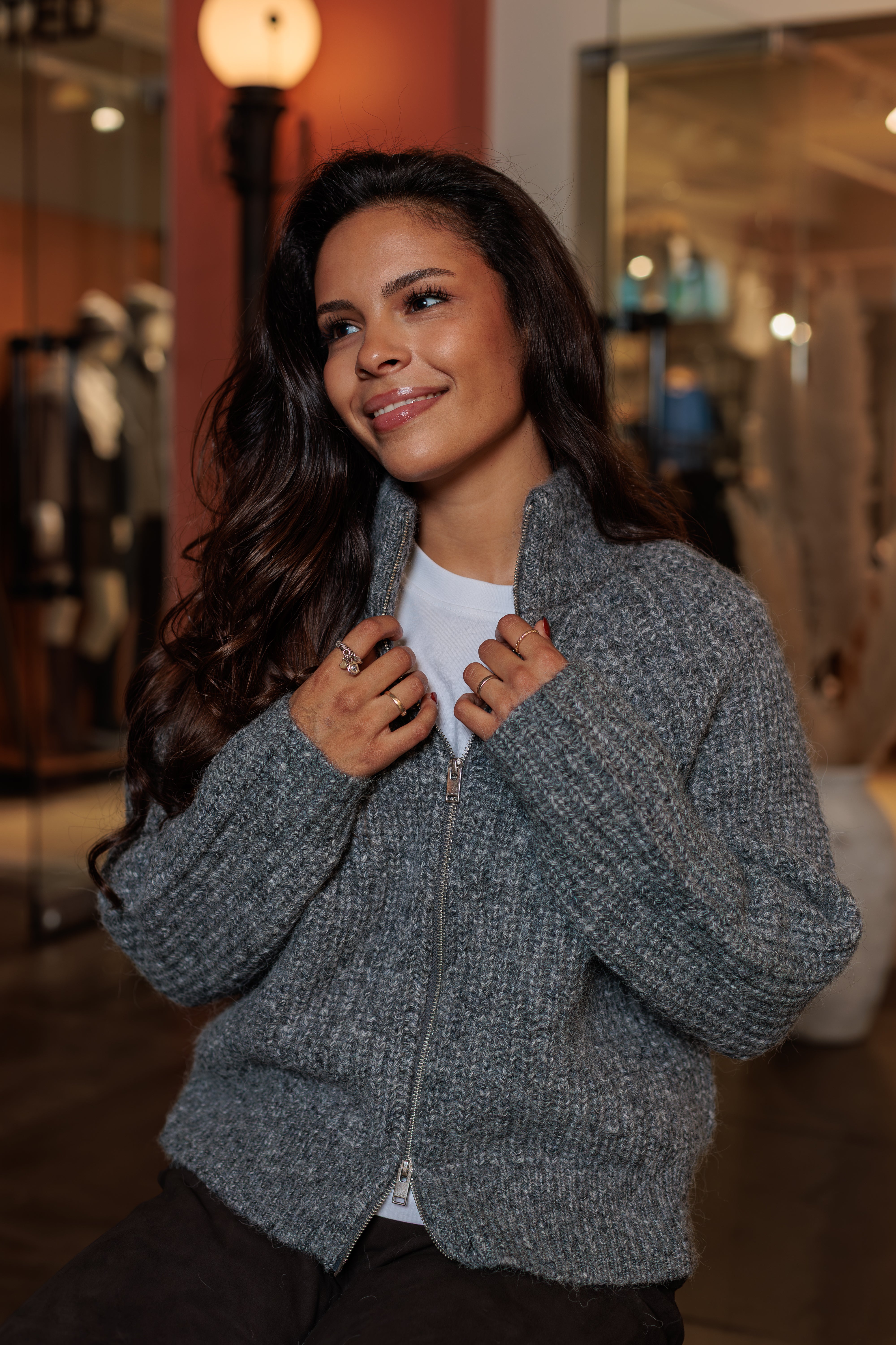 Anjuli Zip Cardigan - Medium Grey Melange