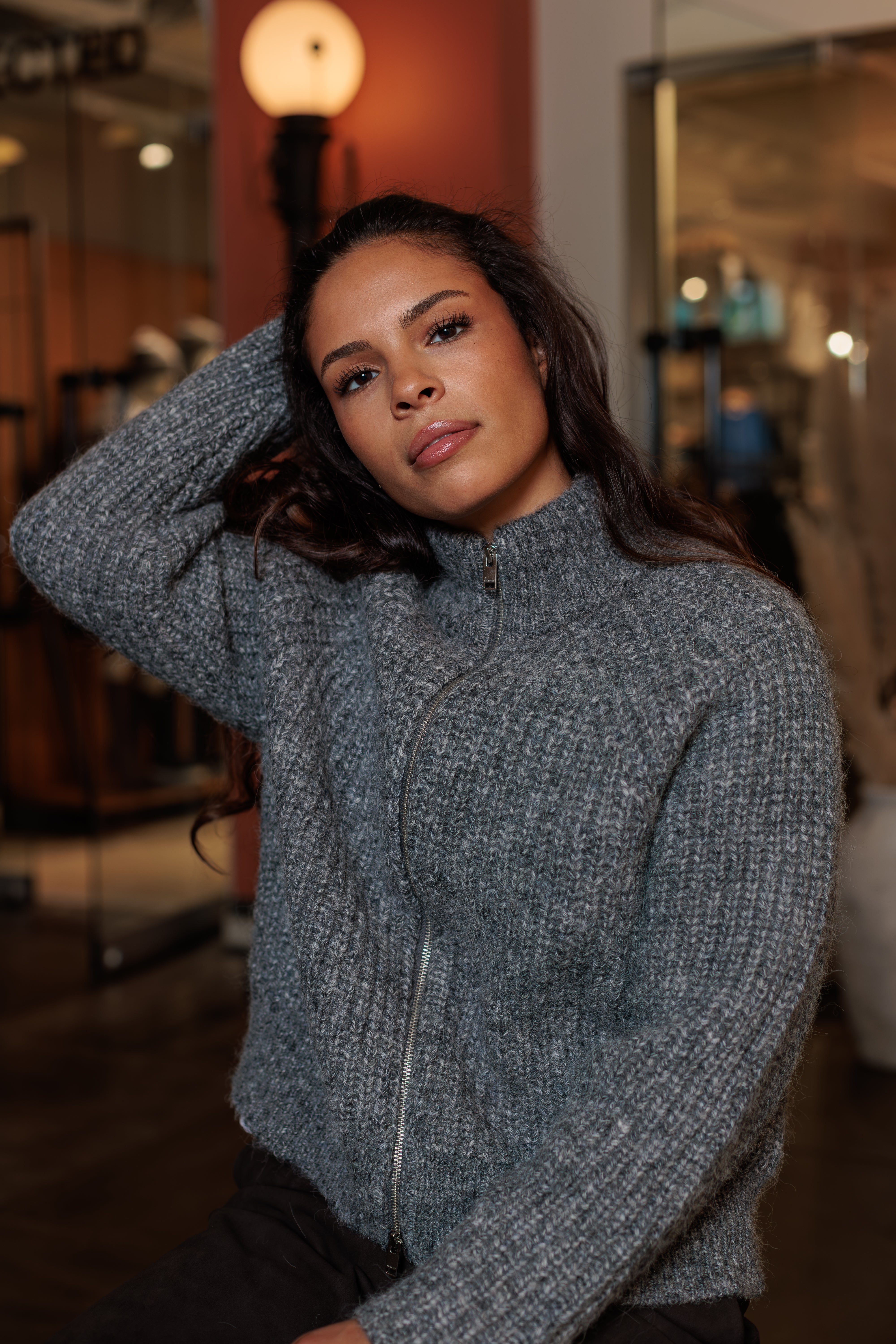Anjuli Zip Cardigan - Medium Grey Melange
