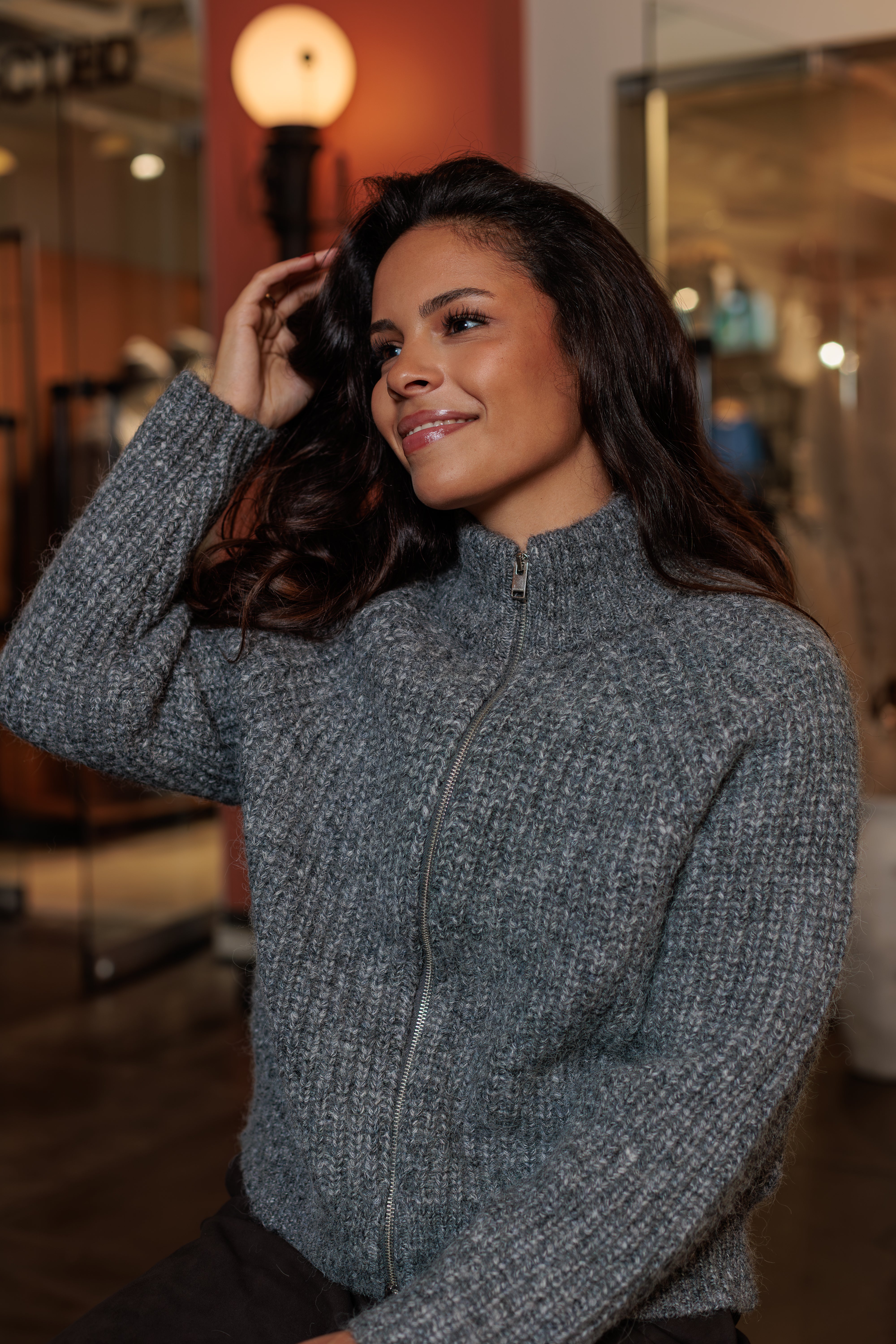 Anjuli Zip Cardigan - Medium Grey Melange