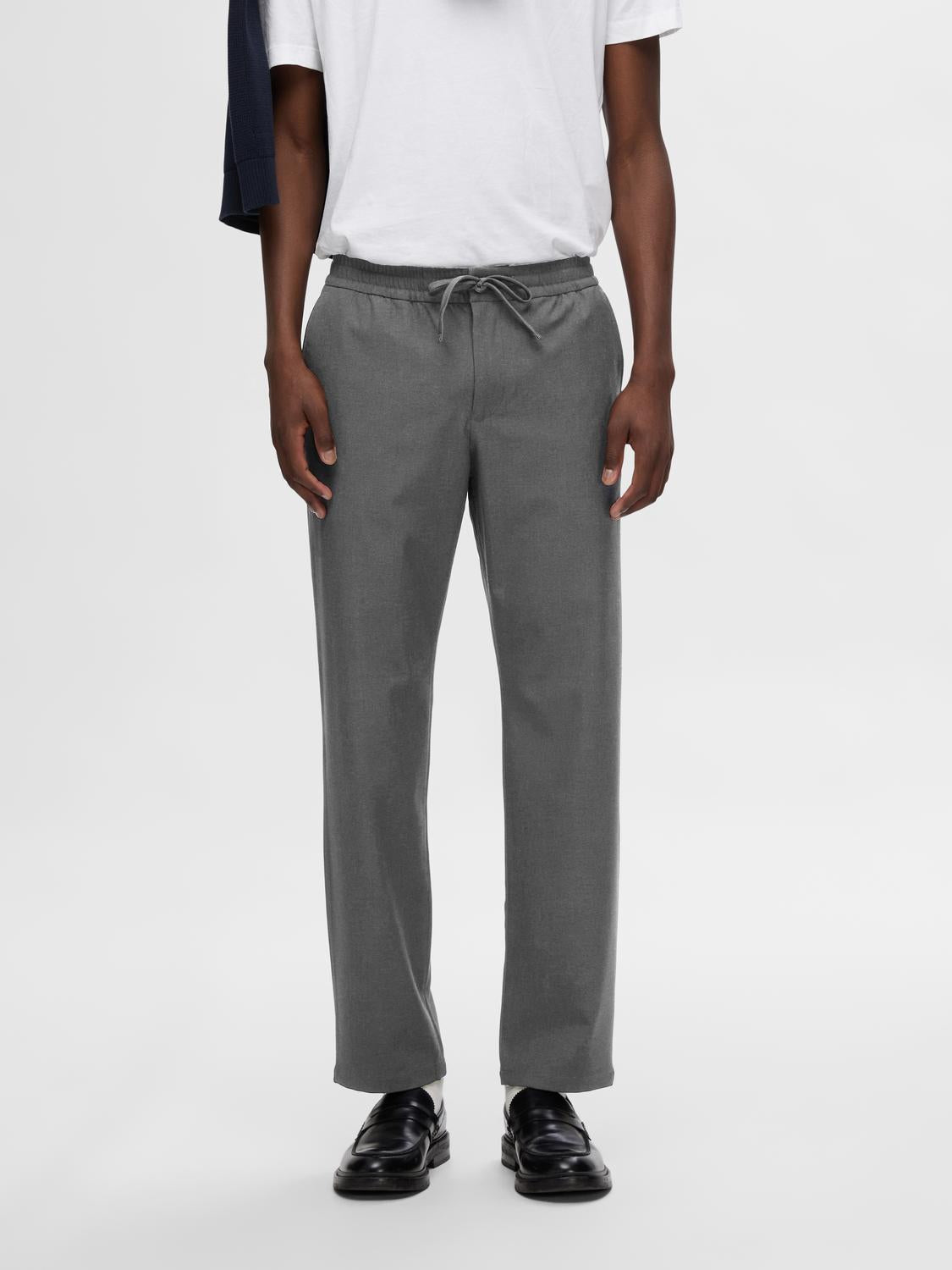 SLH196-STRAIGHT Trousers - Grey Melange