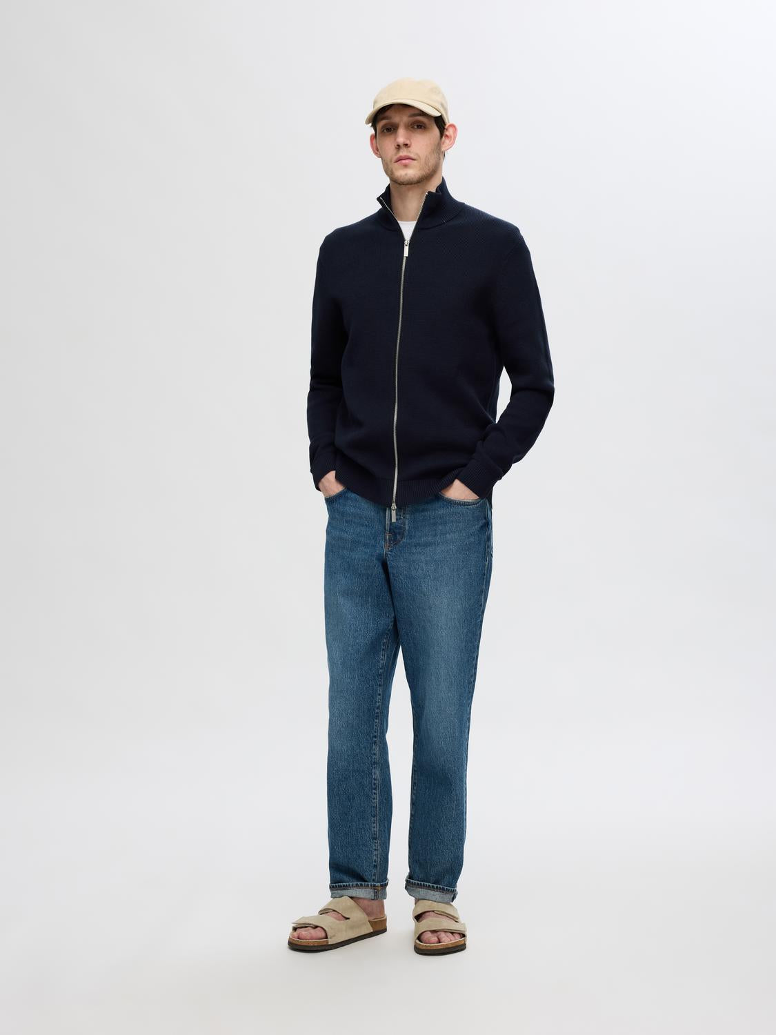 Dane Full Zip Cardigan - Blå/ Sky Captain