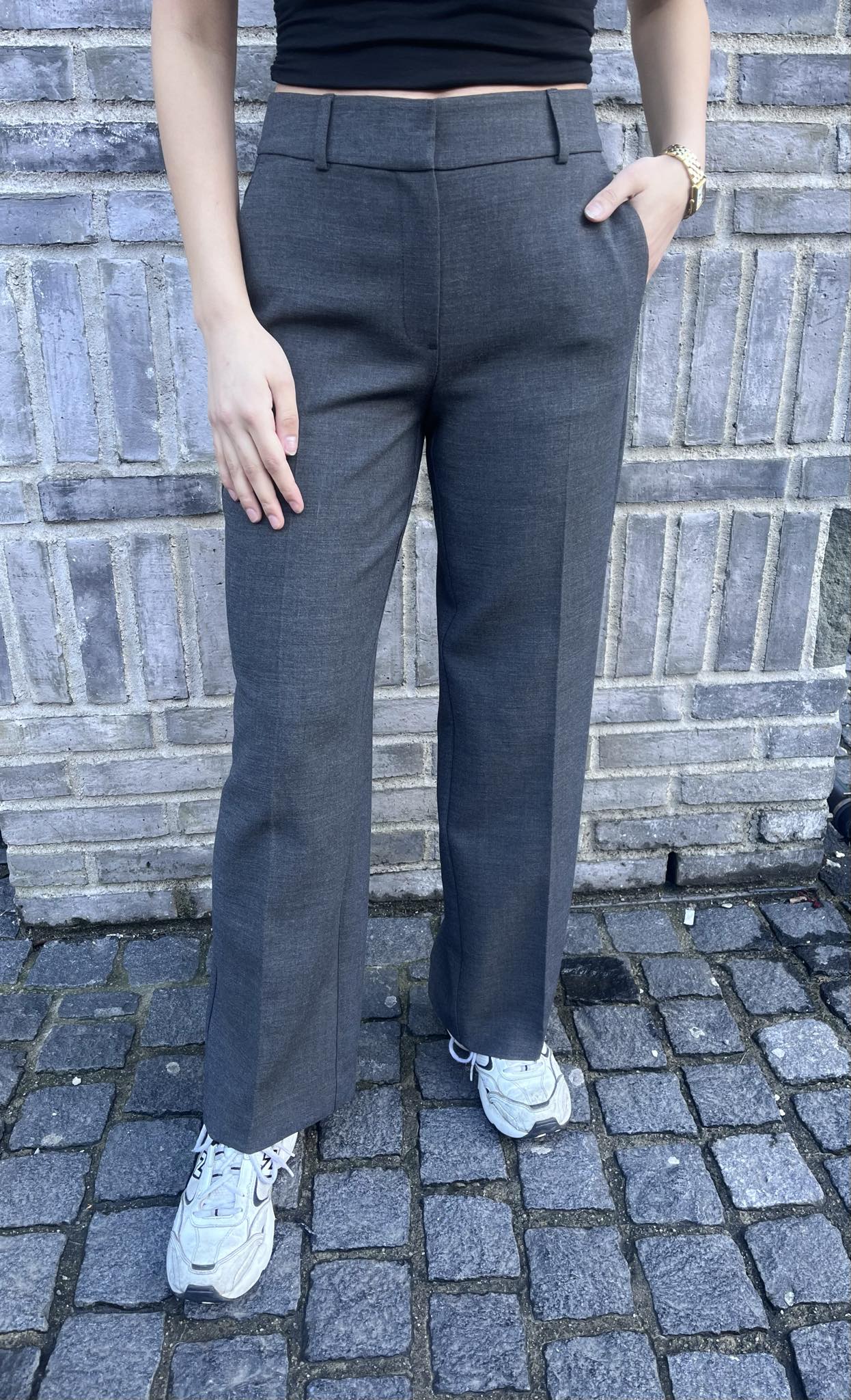 Rita Wide bukse - Grå/ Dark Grey Melange