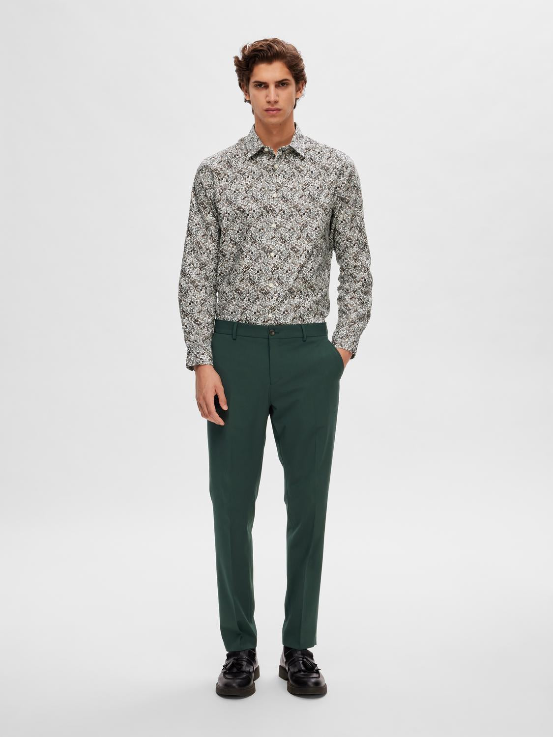 Slim Ethan Skjorte - Mønstret/ Bright White