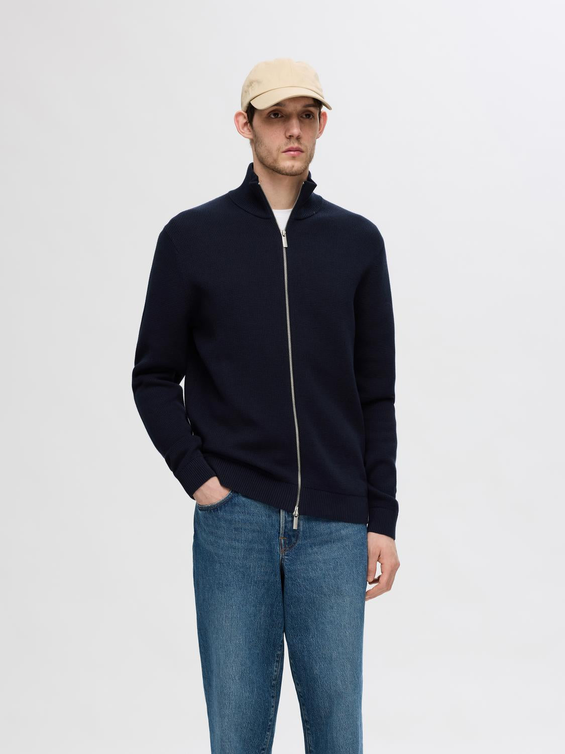 Dane Full Zip Cardigan - Blå/ Sky Captain