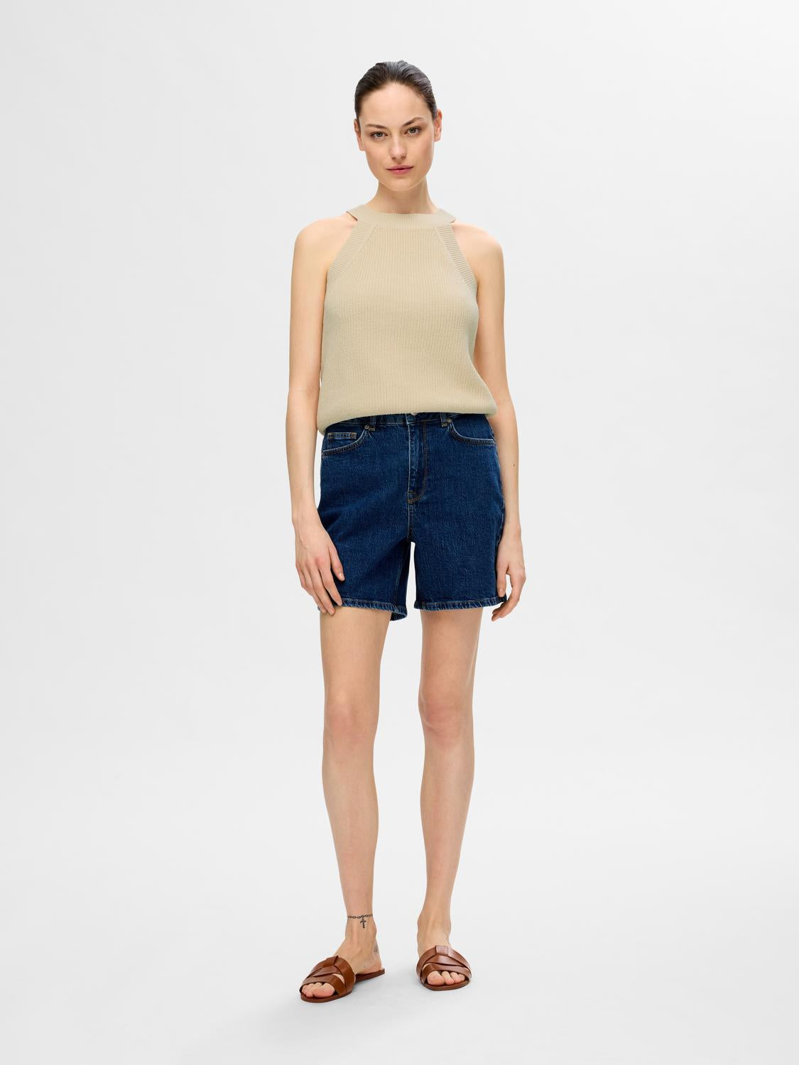 Vinna strikket Topp - Beige/ Birch