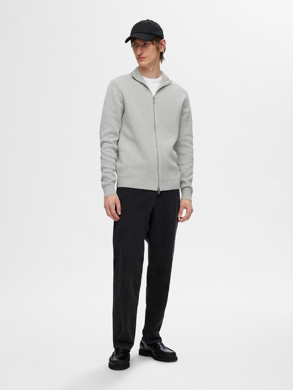 Dane Full Zip Cardigan - Grå/ Light Grey Melange