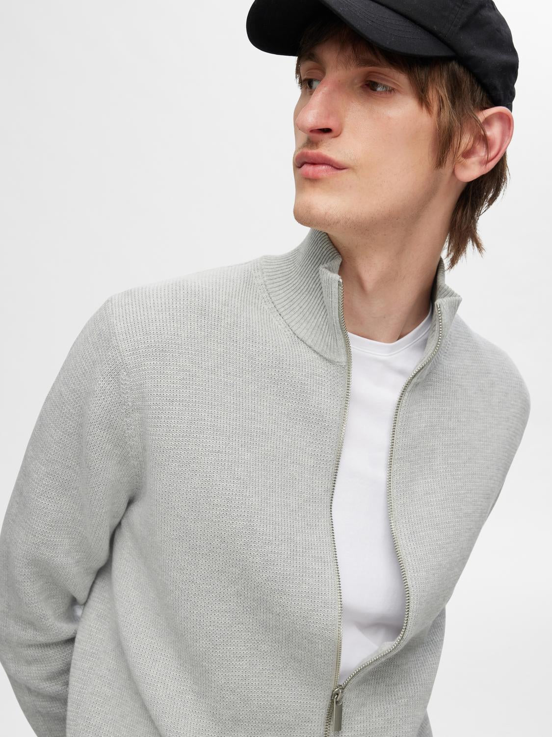 Dane Full Zip Cardigan - Grå/ Light Grey Melange