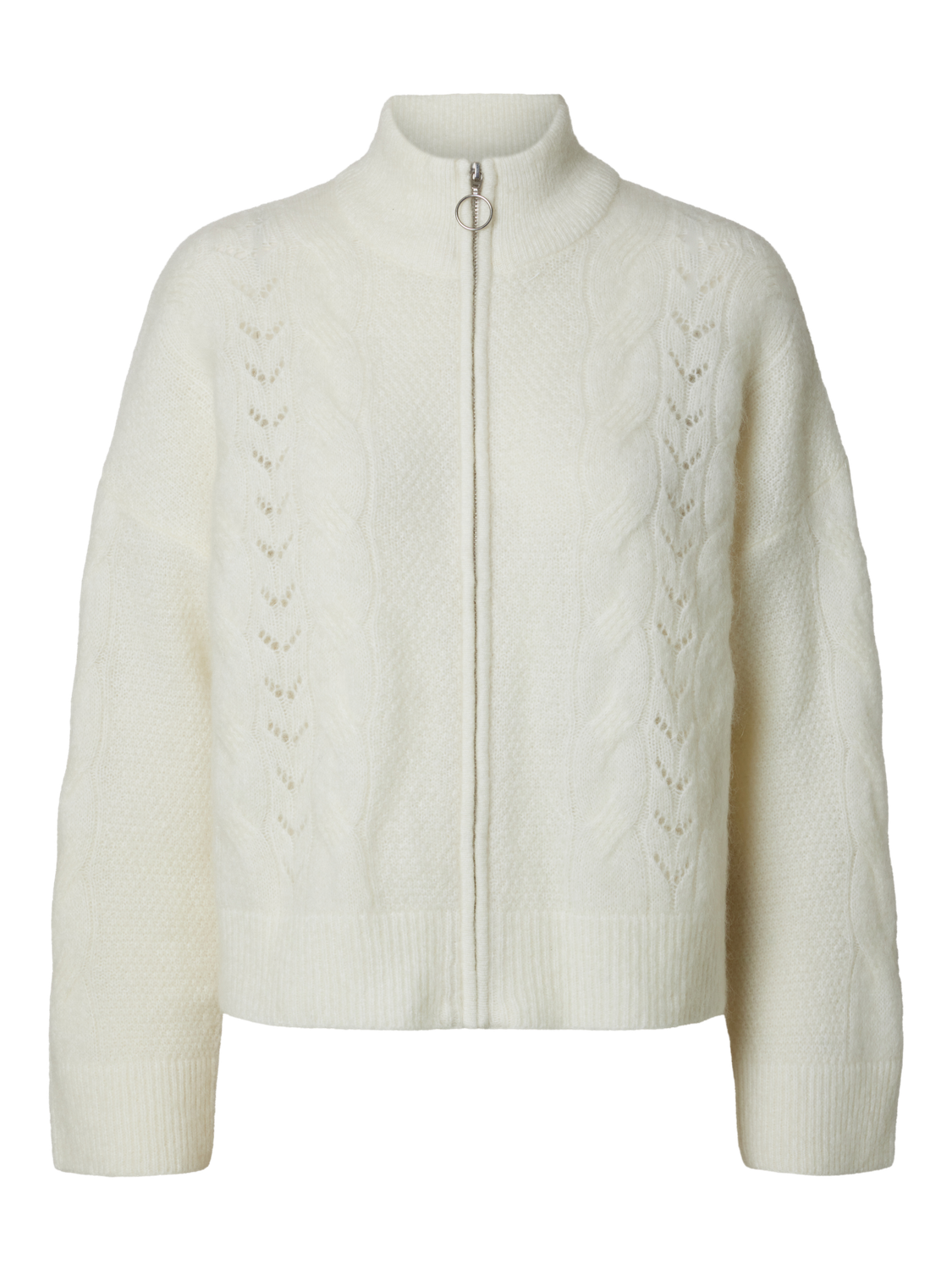 Vera Zip strikket Cardigan - Beige/ Birch