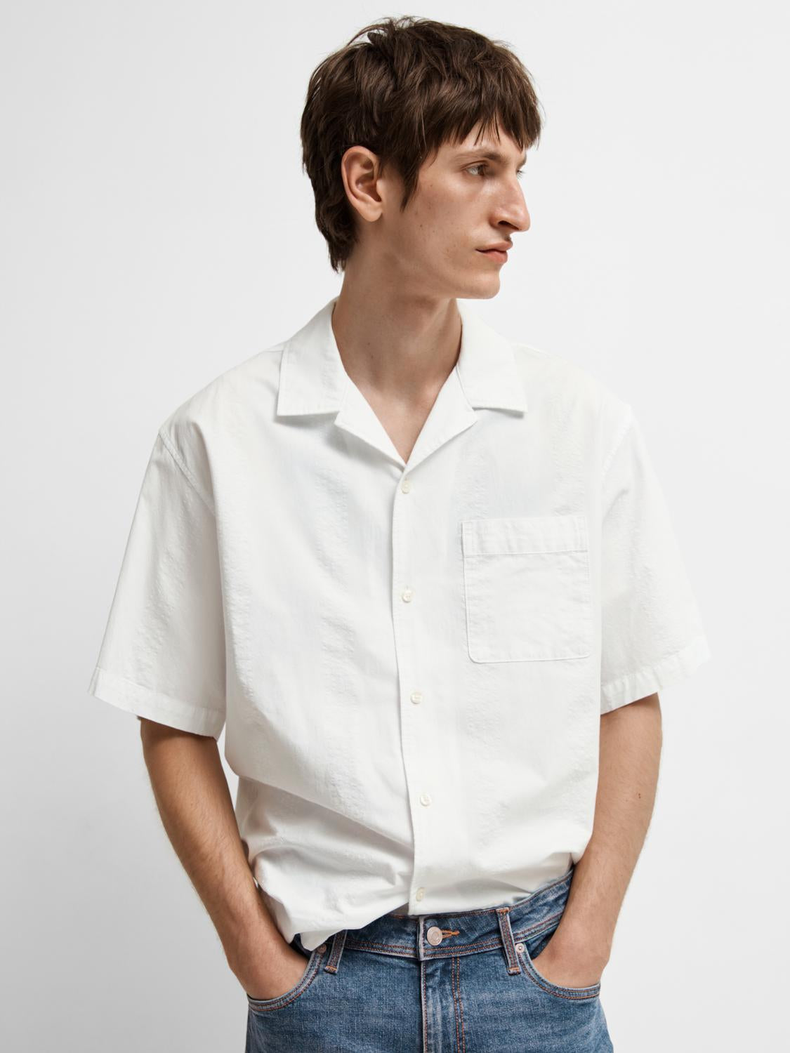 Boxy Kyle skjorte med kort arm  - Hvit/ Bright White