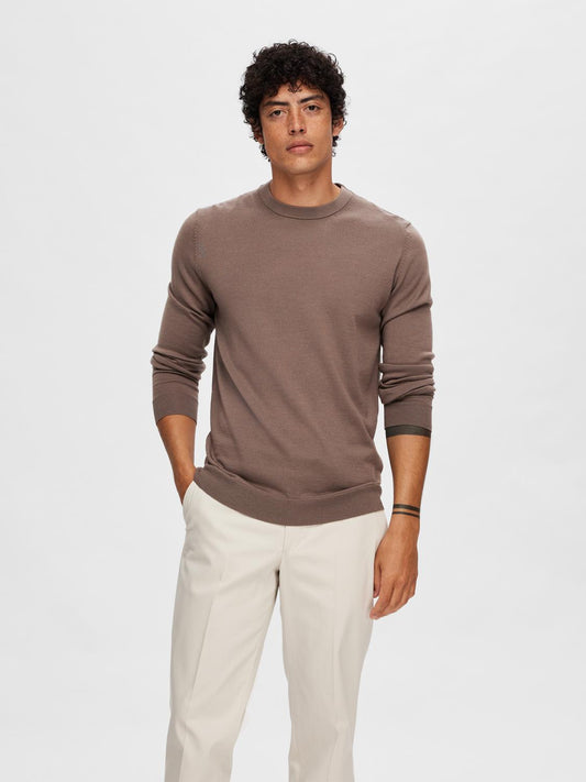 SELECTED HOMME  - TOWN MERINO O-NECK GENSER - Morel