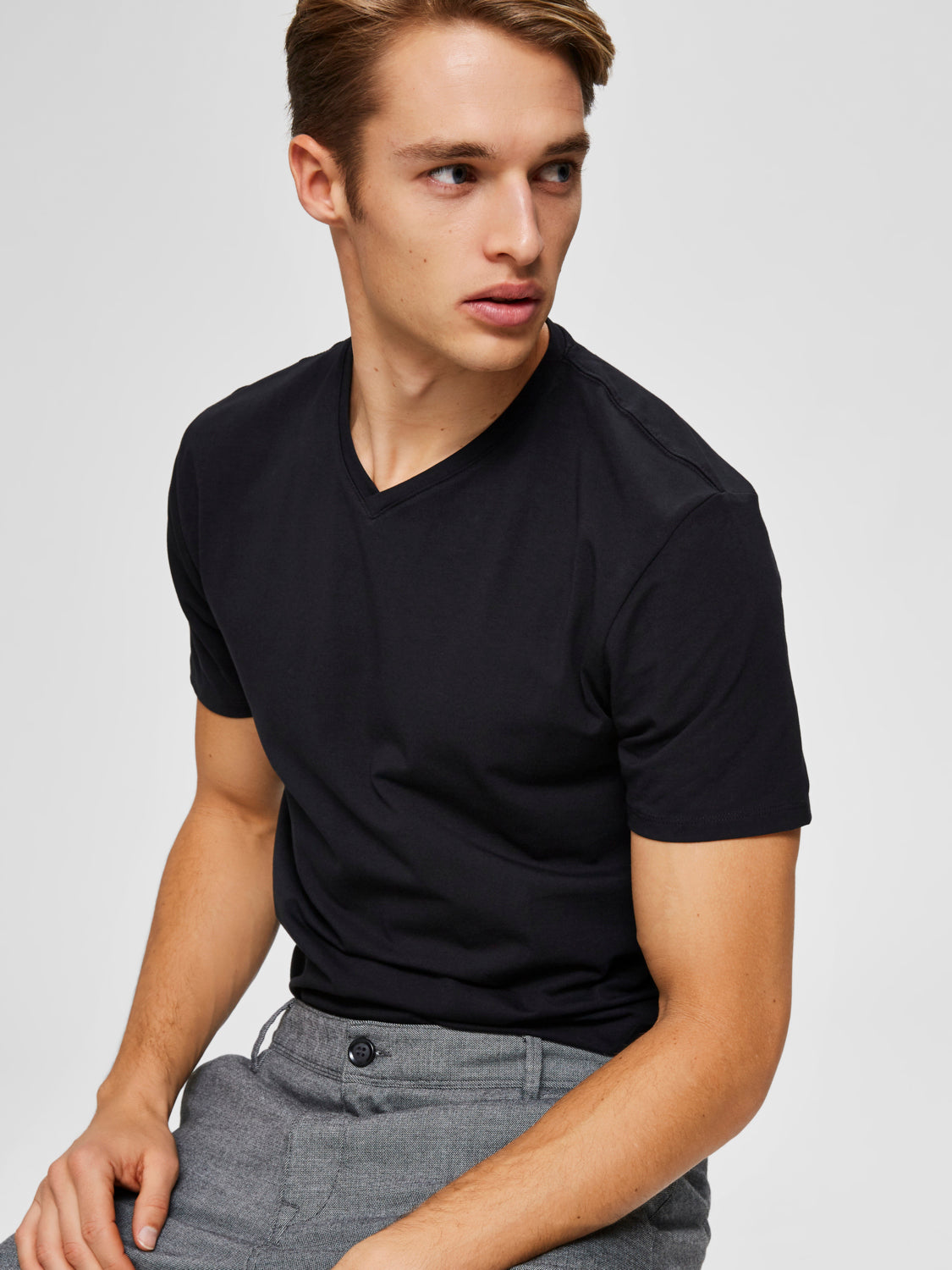 Pima V-Neck T-Skjorte - Sort/ Black