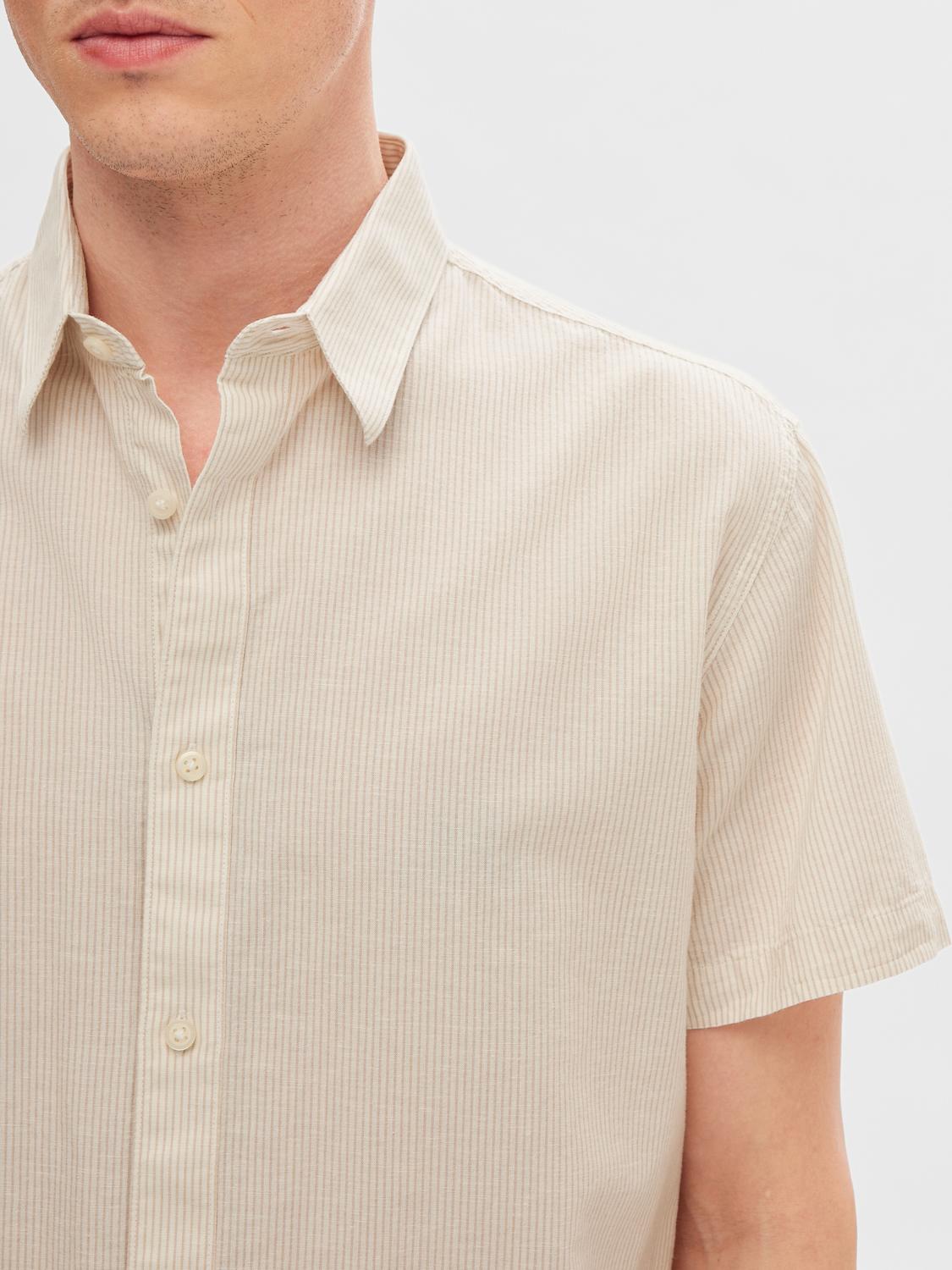 Regular lin skjorte med kort arm - Beige/ Pure Cashmere