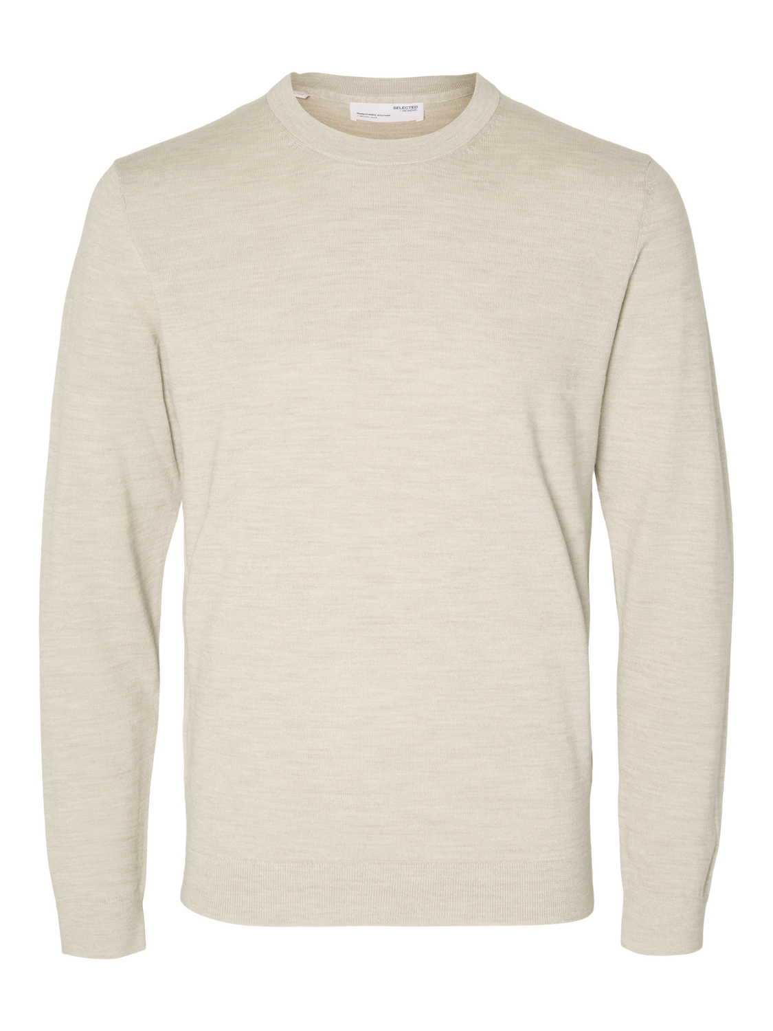 Town Merino genser med rund hals - Beige/ Fog