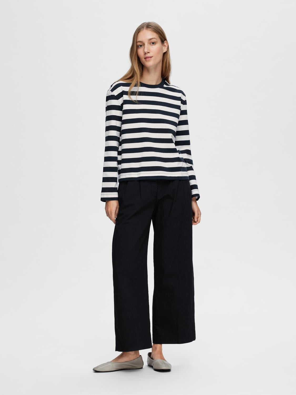 SELECTED FEMME - ESSENTIAL LS STRIPED BOXY T-Shirt - Dark Sapphire
