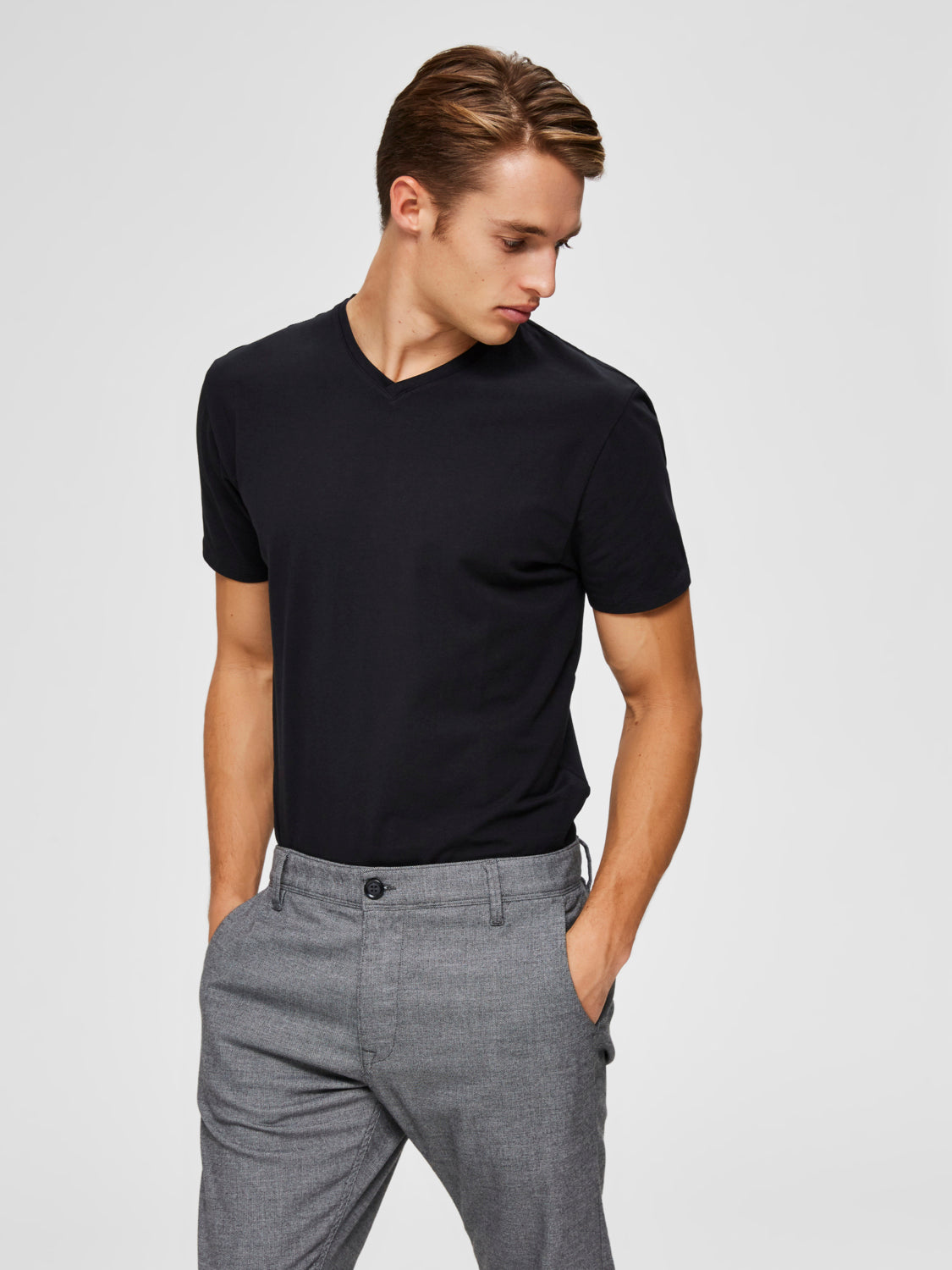 Pima V-Neck T-Skjorte - Sort/ Black