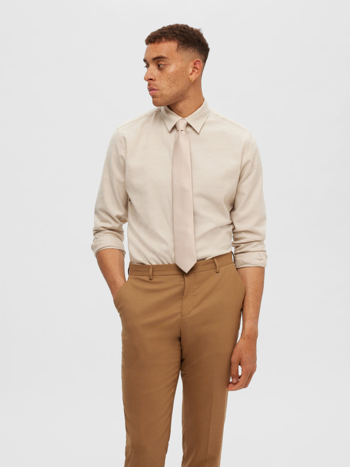 Owen Slim Flannel Skjorte - Beige/ Crockery
