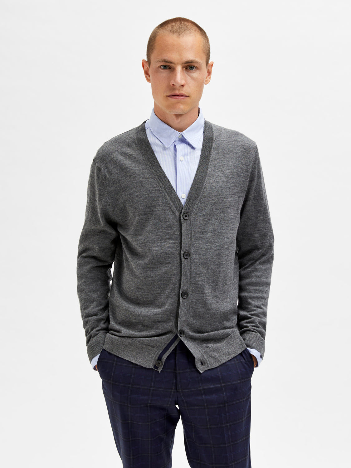 Town ullcardigan - Grå/ Dark Grey Melange