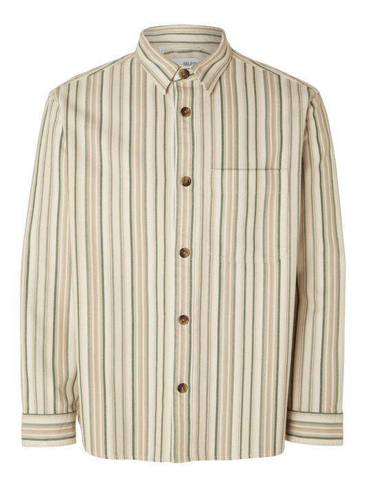 Boxy James stripete overshirt - Beige/ Egret