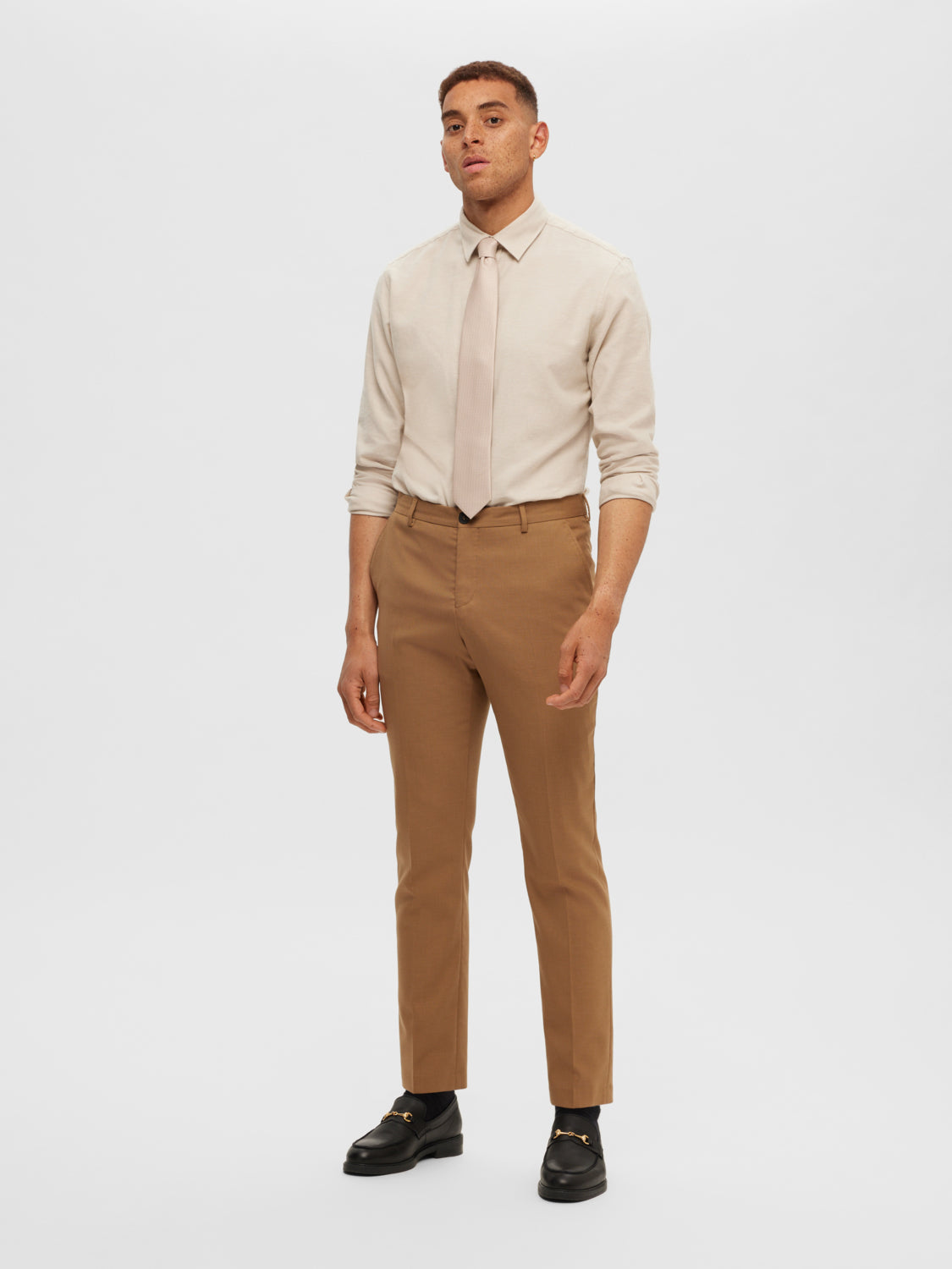 Owen Slim Flannel Skjorte - Beige/ Crockery