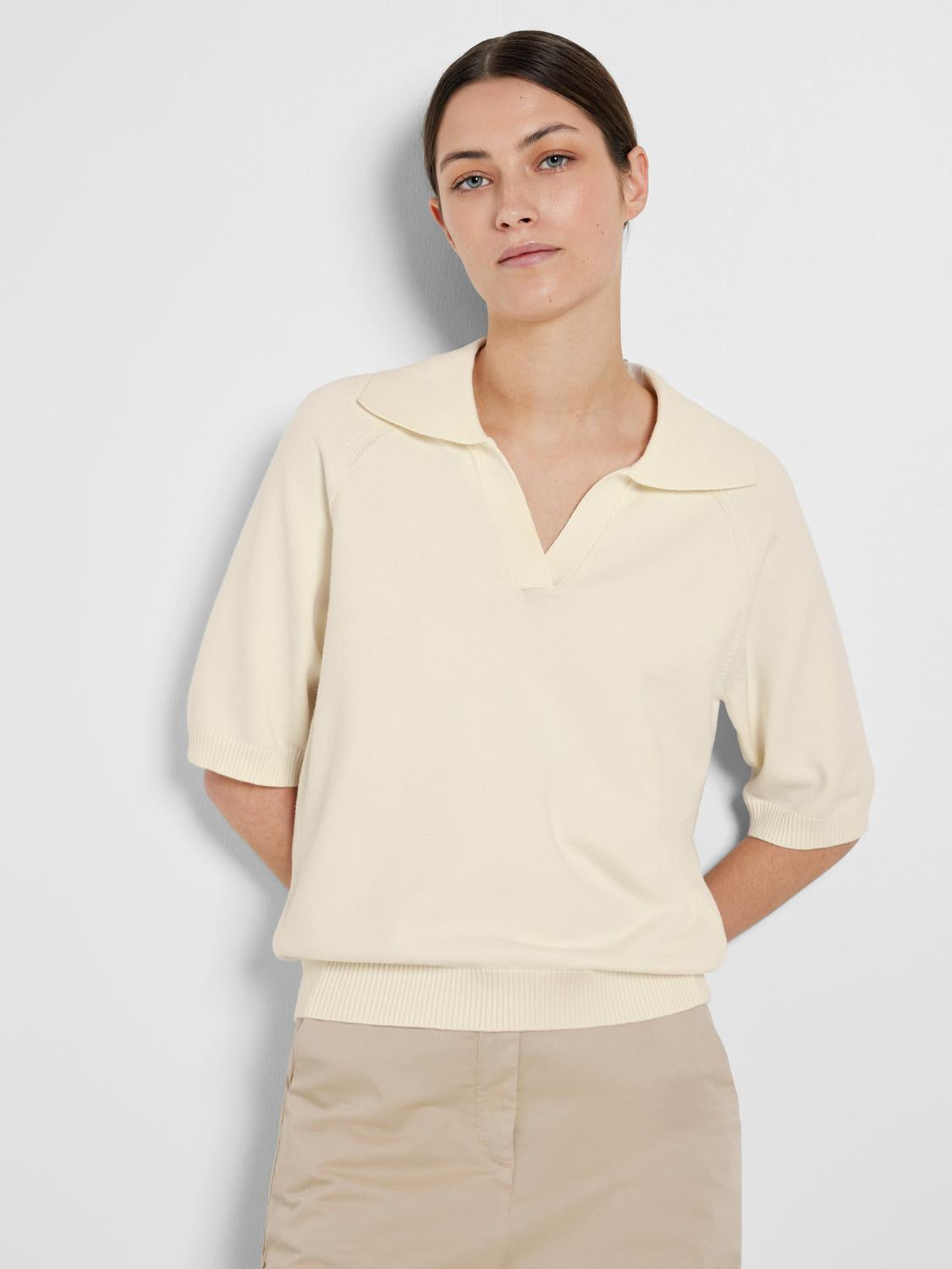 Helena topp med krage - Beige/ Birch