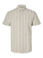 Regular stripete linskjorte med kort arm- Grønn/ Vetiver